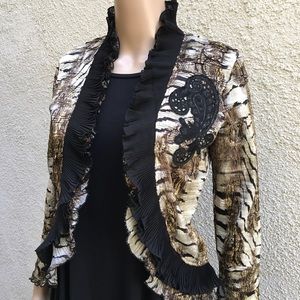 Albert Makali animal print black ruffle jacket